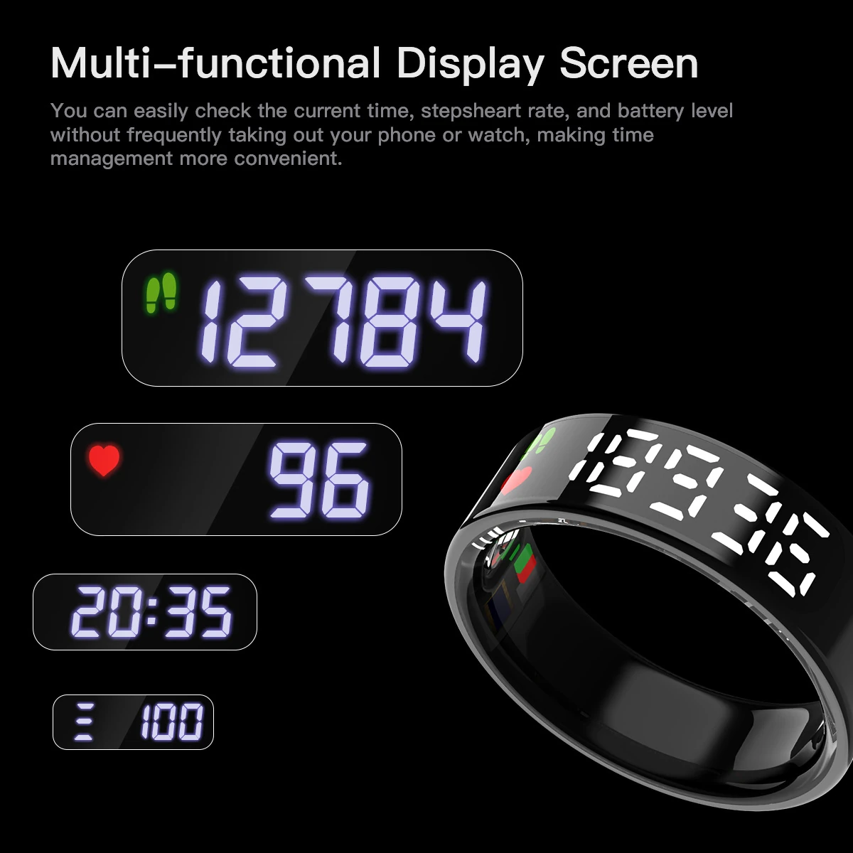 New Touchscreen Smart Ring with Counting, Heart Rate Monitoring, Sleep Tracking, Remote Camera Control, TikTok Compatibility, and E-book Reading