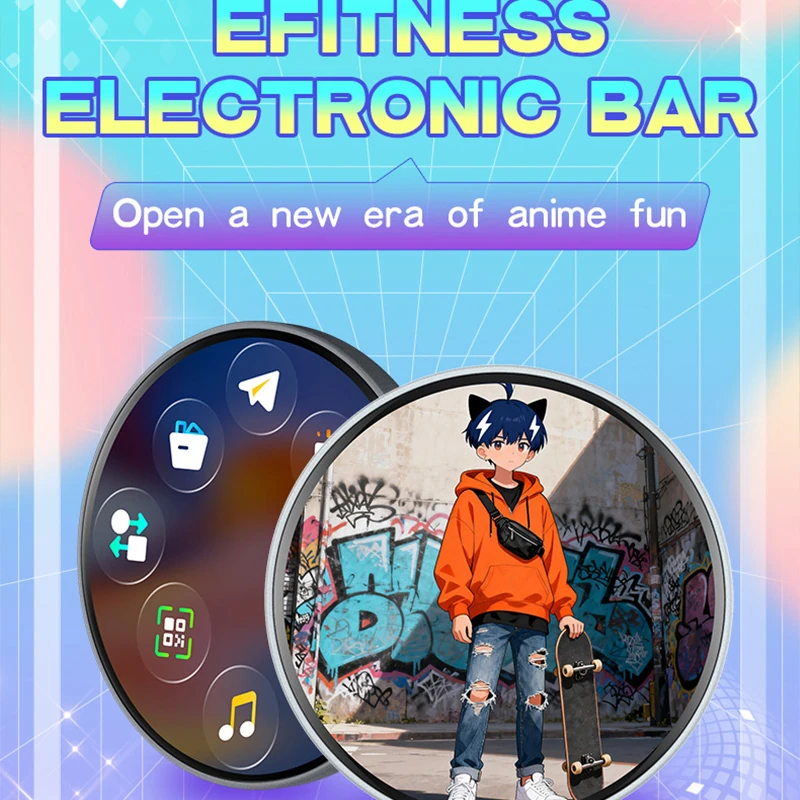 Electronic blinking badges with animated patterns, videos, and Bluetooth functionality; customizable anime-style badges and collectible pins