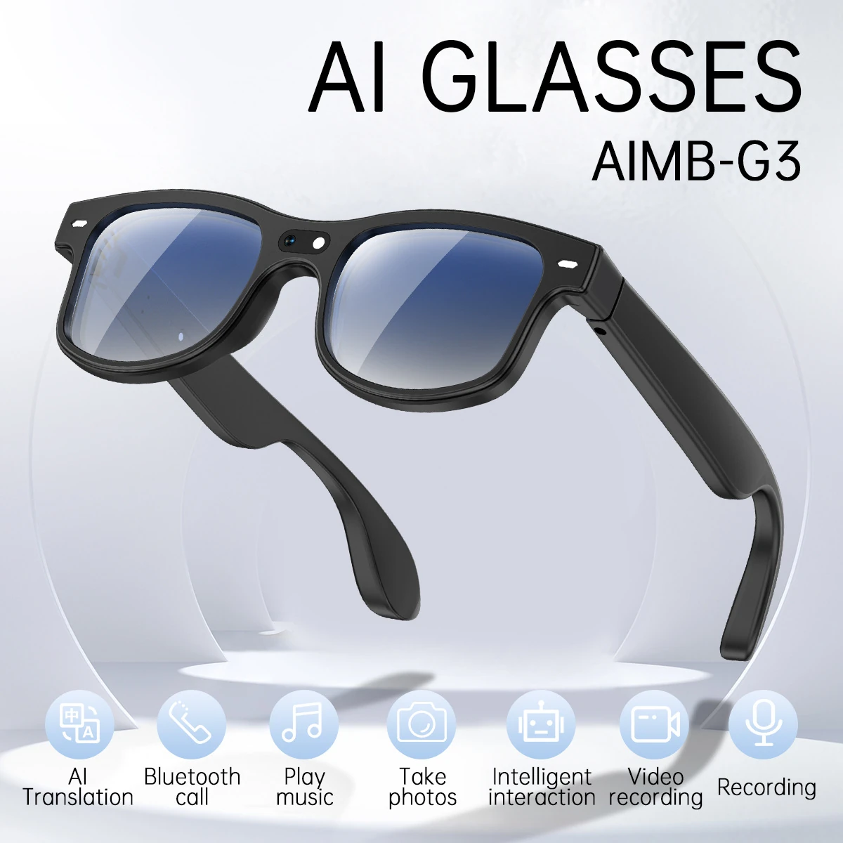 AIMB-G3 Smart Glasses: Bluetooth Calling, 8-Megapixel Camera, AI Translation, Music Playback, and Voice Recording Sunglasses