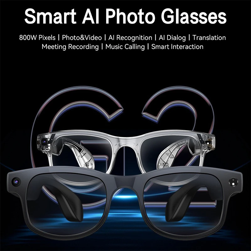 A08 Smart AI Glasses: 8-Megapixel Camera with Image Stabilization, AI Translation, Music Playback, and Bluetooth