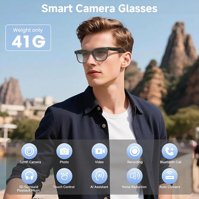New M02 Smart Glasses: AI Translation, 8MP Camera, Reverse Charging Case, Wi-Fi Transfer, Image Recognition