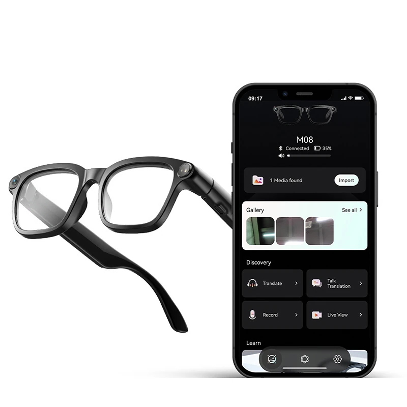 M08 Smart Glasses with Camera, Color-Changing in Light, Bluetooth Calling, and AI Conversation Translation