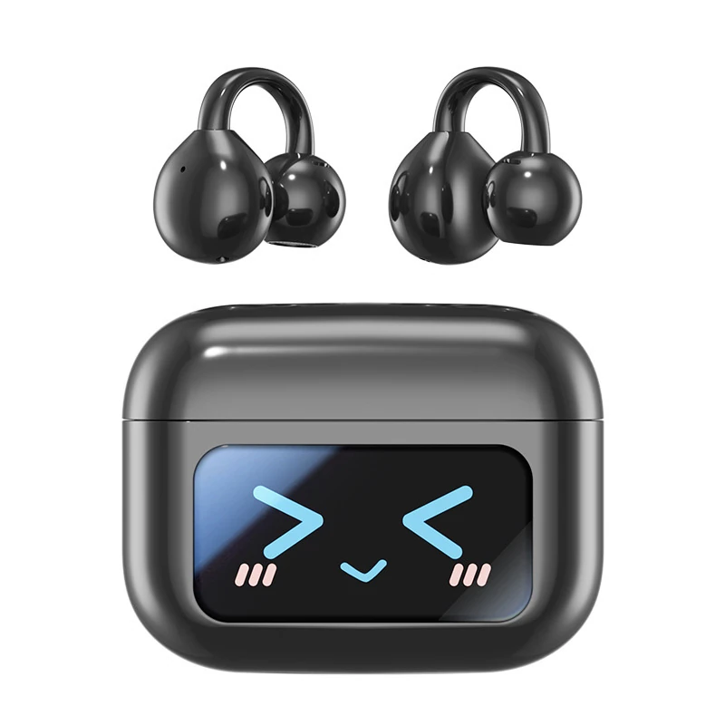 BS01 Digital Display Touchscreen Earhook Bluetooth Headphones with Bone Conduction and Extra-Long Battery Life for Sports