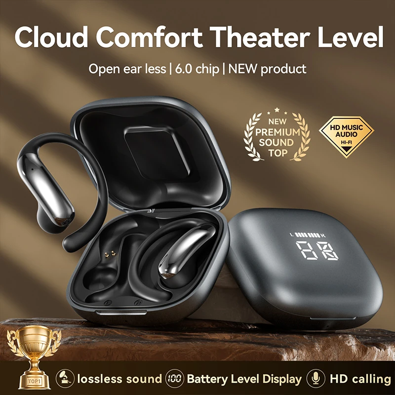 N02 Rotating Left/Right Wireless Bluetooth Earbuds: Over-Ear Noise-Canceling Sports Earbuds with Extra-Long Battery Life