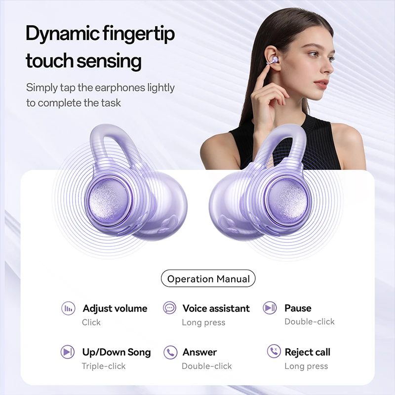 BS02 Clip-on Bluetooth Headphones: Bone Conduction, In-Ear-Free,  High-Quality Sound, Noise Cancellation, Ultra-Long Battery Life