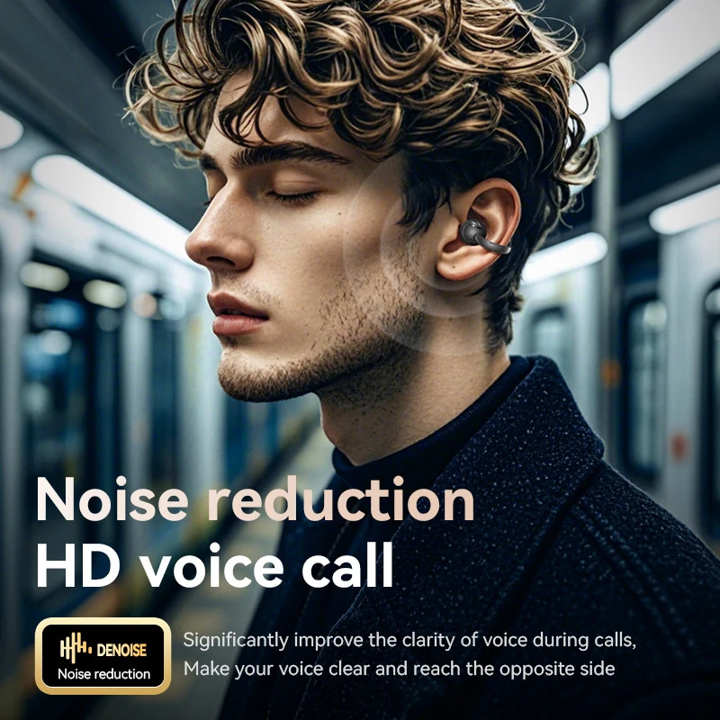 BS01 Digital Display Touchscreen Earhook Bluetooth Headphones with Bone Conduction and Extra-Long Battery Life for Sports