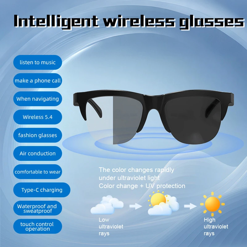 F02 Smart Audio Photochromic Bluetooth Sunglasses: Answer Calls, Listen to Music, and Enjoy Sports and Cycling with Light-Sensitive Auto-Tinting Lenses