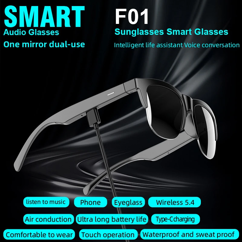 F01 Bluetooth Sunglasses: Dual-Function Audio for Music, Calls, and Cycling&mdash;Polarized Smart Sunglasses