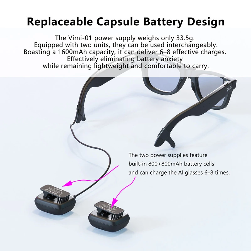 Vimi-01 Replacement Battery for Ray-Ban AI Glasses | Ray-Ban/Meta Smart Wearable Accessories
