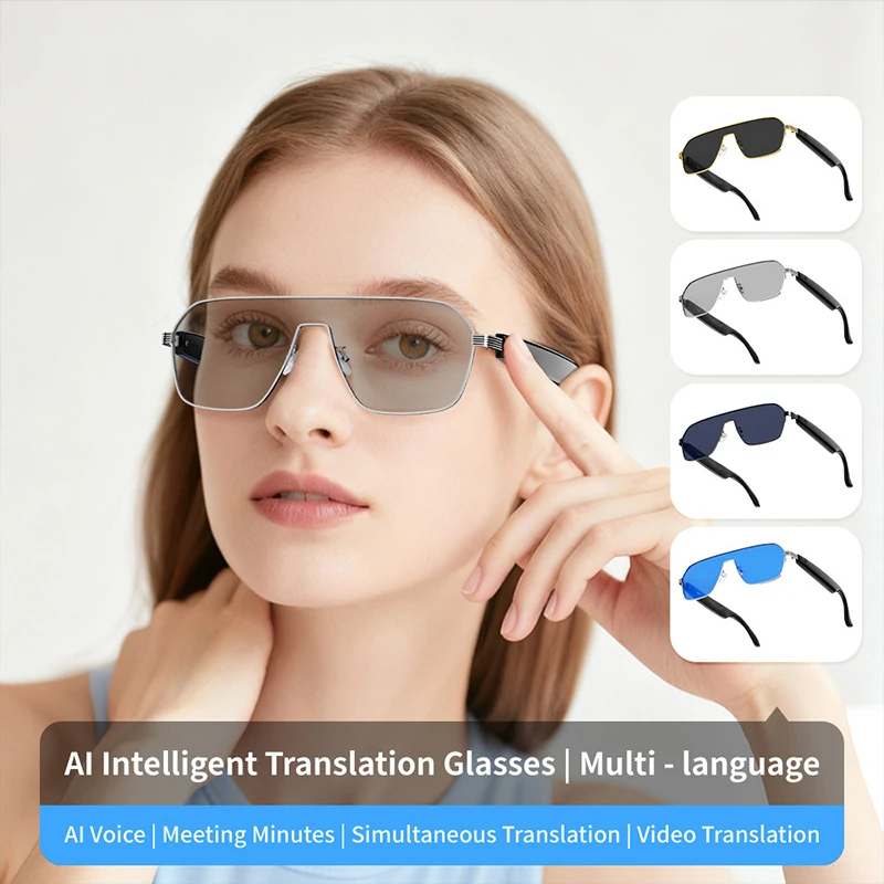 A18 Smart Sunglasses with Metal Square Lenses, Anti-Glare Driving Glasses, Bluetooth Sunglasses with Built-in Headphones