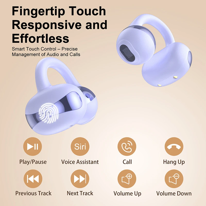 XYG20 Ear Clip Earring-Style OWS Smart Bluetooth Headphones: Open-Ear Bass-Boosting Earbuds (Non-In-Ear)