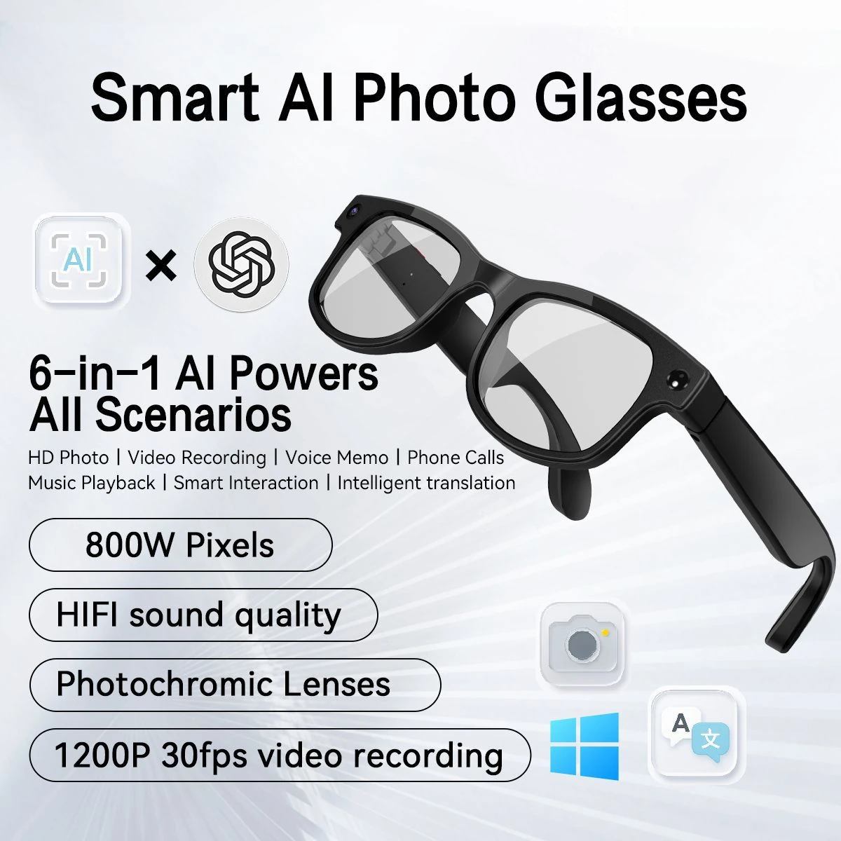 G2 AI Smart Glasses: Business Bluetooth Music Translation Sunglasses for Driving, Cycling, Calls, and Voice Recording