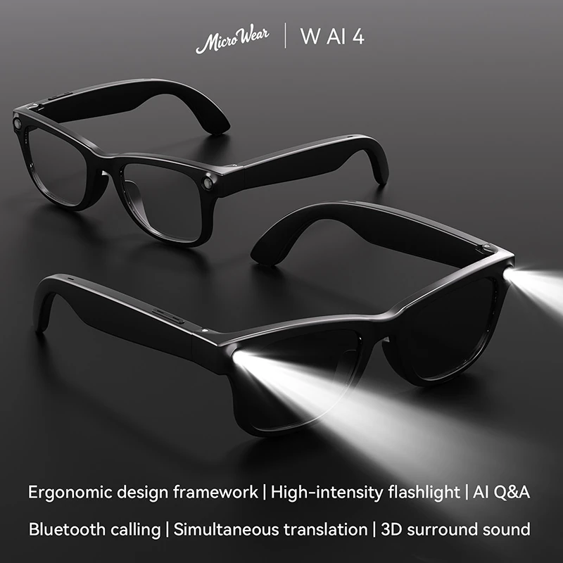 W4 Smart Glasses: Bluetooth Calls, Translation, Music, and Large Language Models ，High-powered flashlight