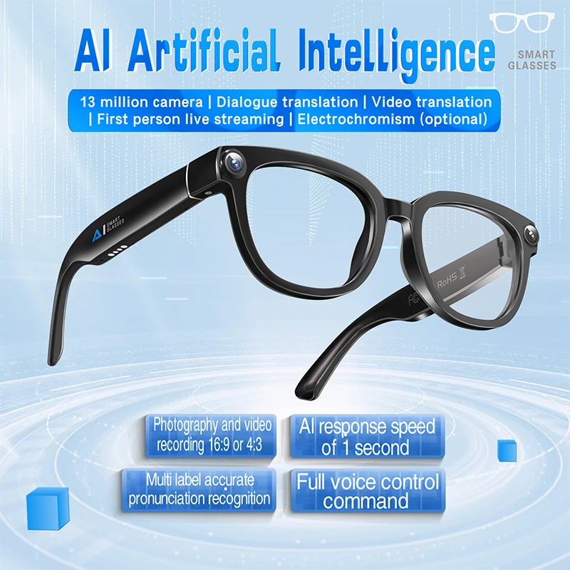 Q1 AI Smart Glasses: 13MP Camera, Ultra HD, Portrait Mode for Photos and Videos, Video Calls, and Real-Time Translation
