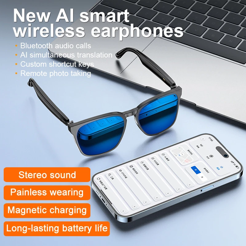 A10 New Smart Glasses: Bluetooth Audio, Remote Shutter, Music, Blue Light and UV Protection, Stylish, Wireless