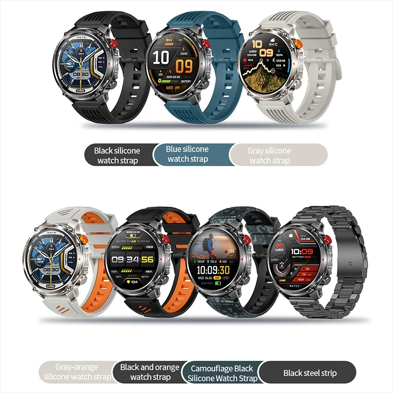 HT45 Smartwatch for Hiking and Outdoor Activities: 1100mAh Large Battery, Compass, Flashlight, and Long Battery Life