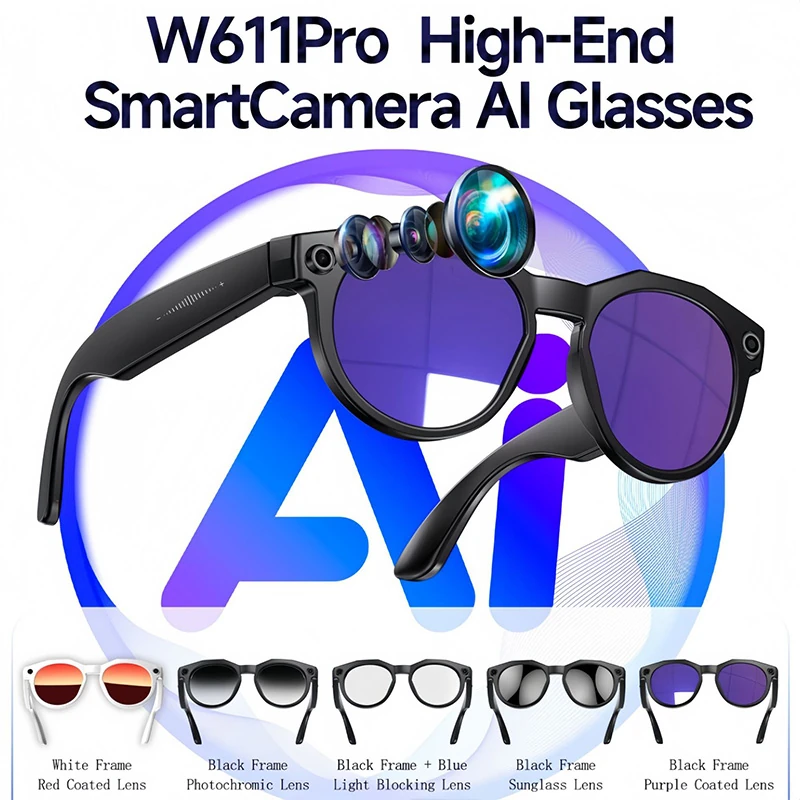 W611 Pro Smart Glasses: 8MP Camera, Video Calls, Wi-Fi, Sliding Touchscreen, Dual Microphones, Noise Cancellation, AI Translation