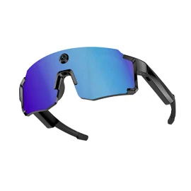 S08 Smart Sports glasses with a built-in camera for taking photos, featuring AI translation, object recognition, and a smart voice assistant
