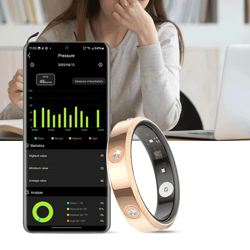 HR01 Smart Ring: Heart Rate, Sleep, and Blood Oxygen Monitoring, Step Counter, Fitness, Fashionable Diamond-Studded Smart Ring