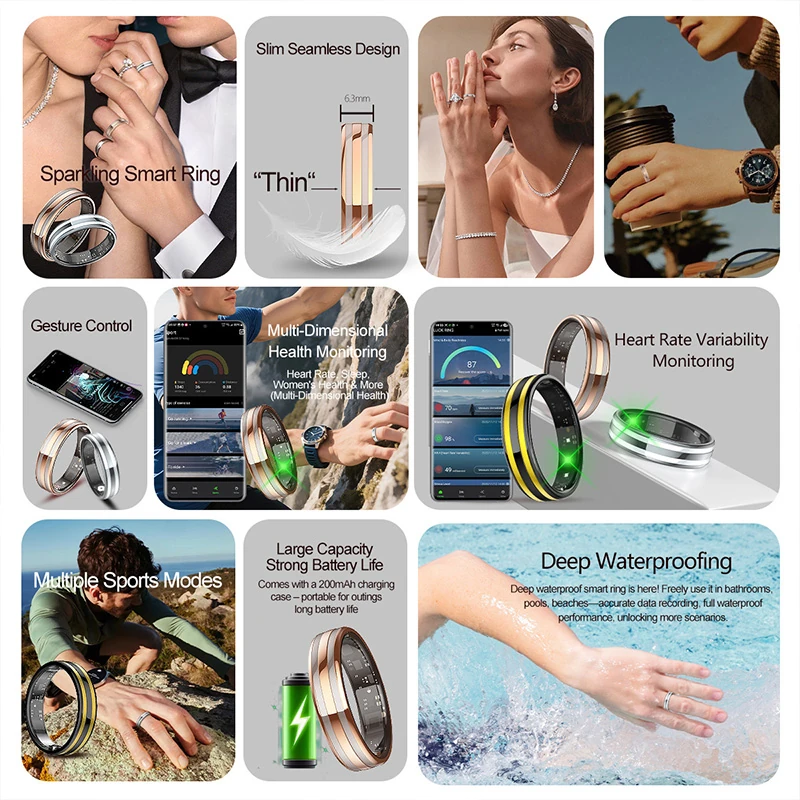 HR02 Smart Ring: Heart Rate, Blood Oxygen, Sleep, Video Scrolling, Health Monitoring, Cutting-Edge Technology, Bluetooth Smart Ring