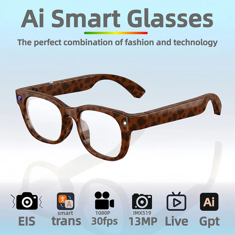 G06 Ultra AI smart glasses featuring a camera, simultaneous translation, image stabilization, photo/video recording, live streaming, and AI translation capabilities.