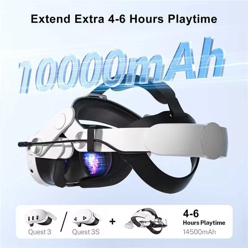 VR Accessories for Oculus Quest 3 / Quest 3S: Elite Head Strap with Built-in 10,000mAh Fast-Charging Battery