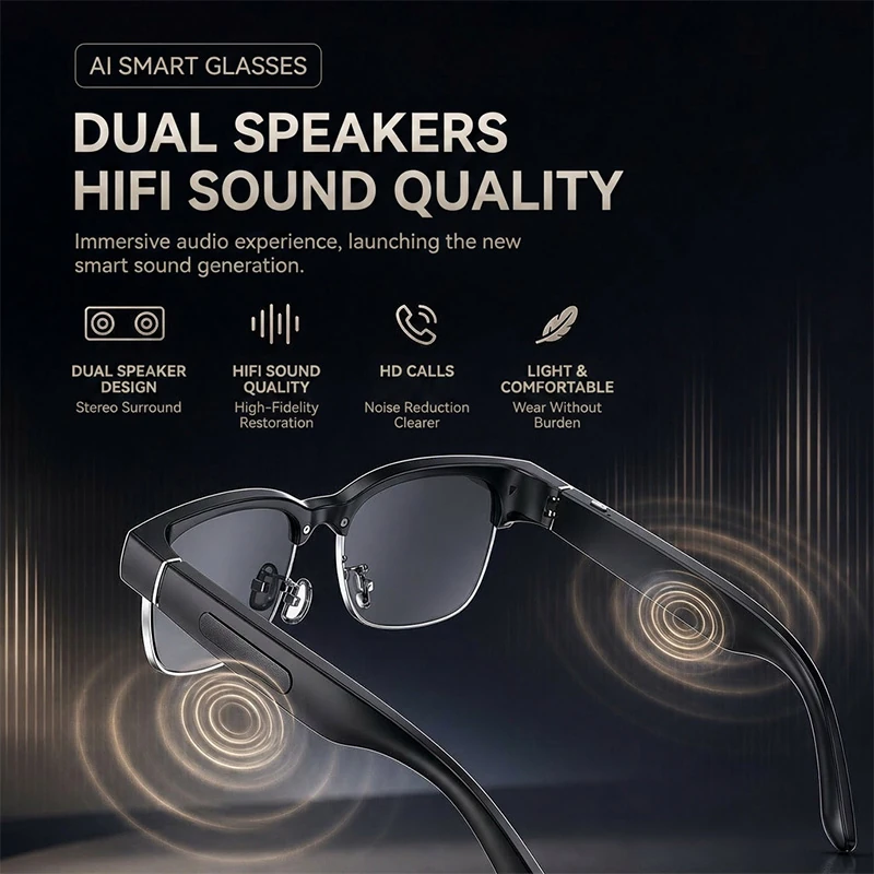 G05 AI smart glasses with camera, Bluetooth, and translation capabilities.