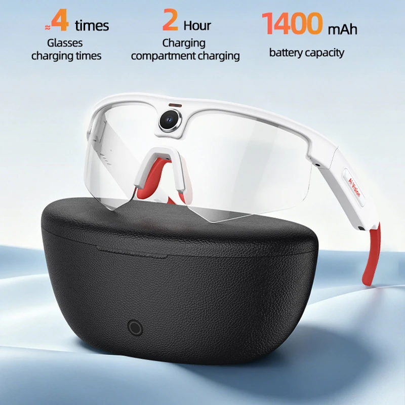 Q02 Outdoor Smart Glasses (13MP Camera): Features reverse-charging case, photo/video capture, image viewing, translation, object recognition, and AI assistant.
