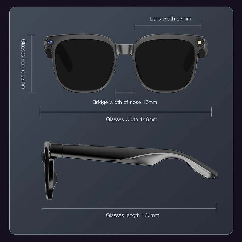 M02S AI Smart Glasses: High-definition 8MP photo and video capabilities, large-frame photochromic lenses, AI translation, and smart Q&A.