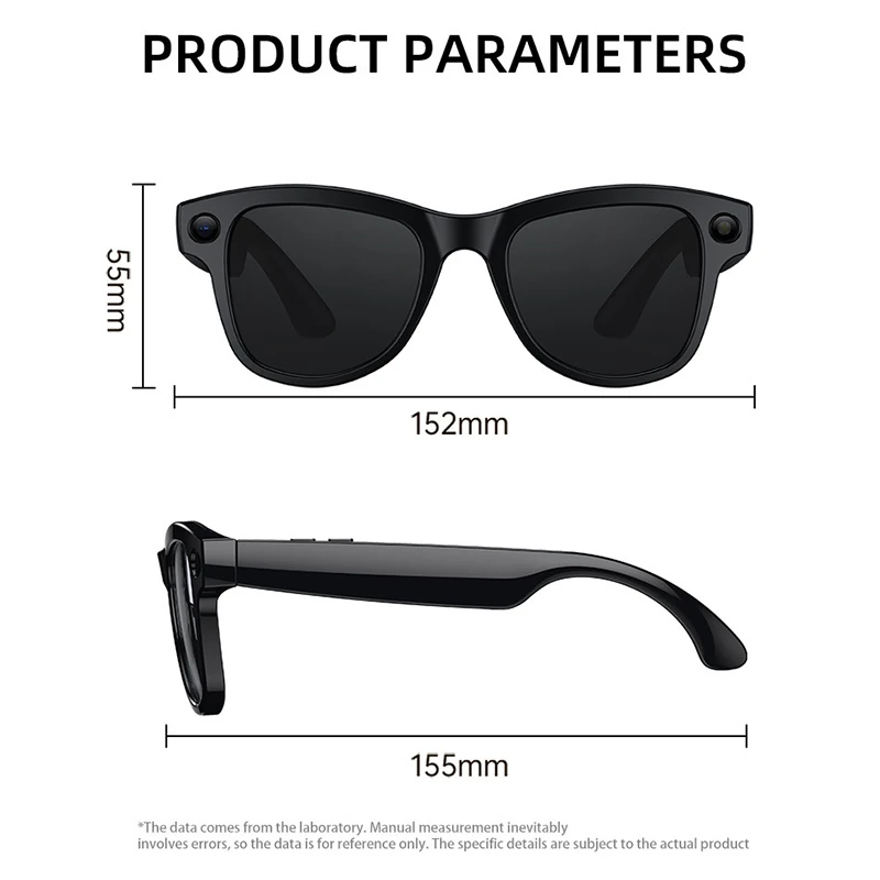 M02X Pro Max Smart Glasses: 8MP camera (photo/video/audio recording), AI assistant, translation function, and genuine leather charging case.