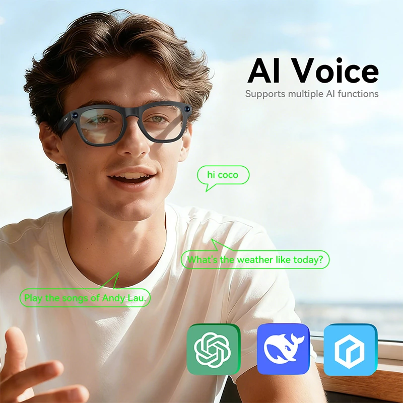 Y1 AI Smart Glasses with Camera: Features include photo/video capture, audio recording, calls, music playback, Bluetooth/Wi-Fi transfer, and translation.