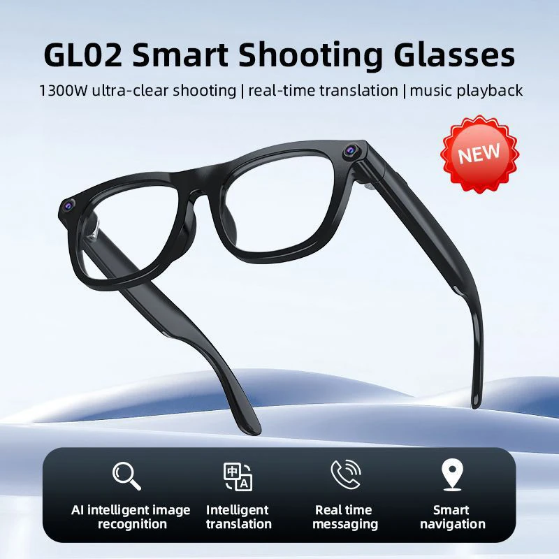 GL02 AI Smart Glasses with Camera: 13-megapixel camera, Bluetooth music playback and calls, AI translation, real-time translation