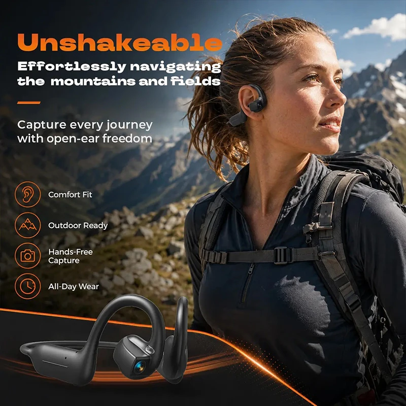E12 Smart Bluetooth Headset with Camera &ndash; Features Translation, Photo/Video Capture, Audio Recording, and Air Conduction Technology