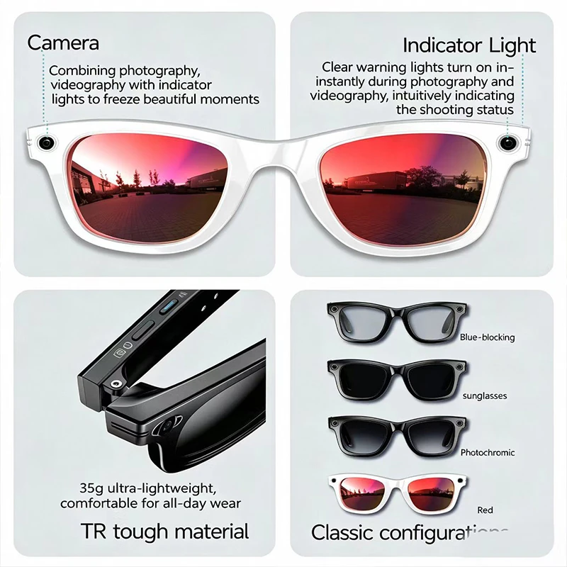 W610T AI Smart Glasses with Camera: 8MP Camera (Photo/Video), Bluetooth Calling, Translation, and Dual Noise Cancellation.
