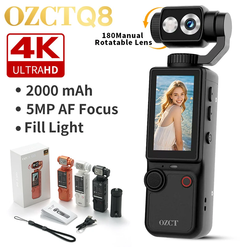 Q8 Rotating Handheld Camera &ndash; 4K Ultra-HD, Auto-Focus, Portable Pocket Video Camera for Meetings and Recording