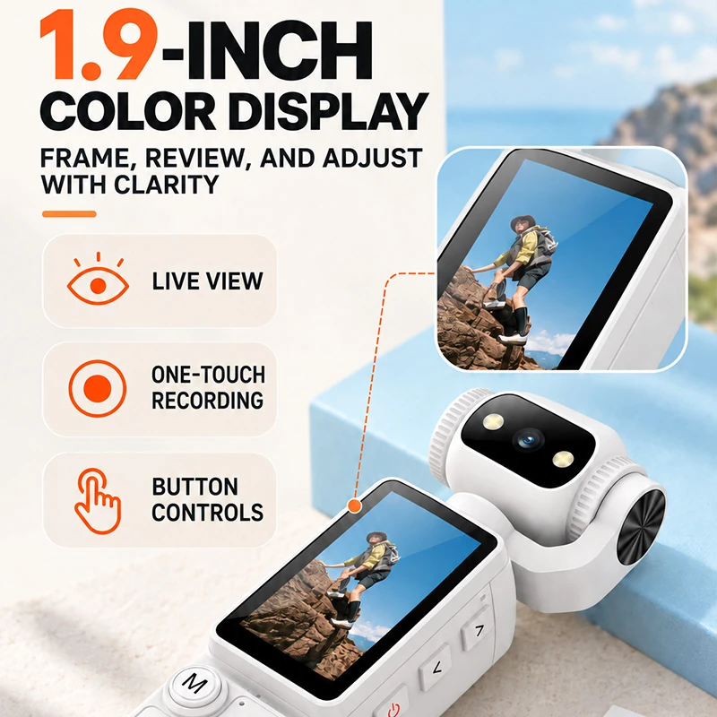 A36 Rotating Pocket Camera: Lightweight and compact design, fits easily in your pocket; features a 1.9-inch color screen and a 2000mAh battery&mdash;perfect for documenting travels and capturing short videos to share