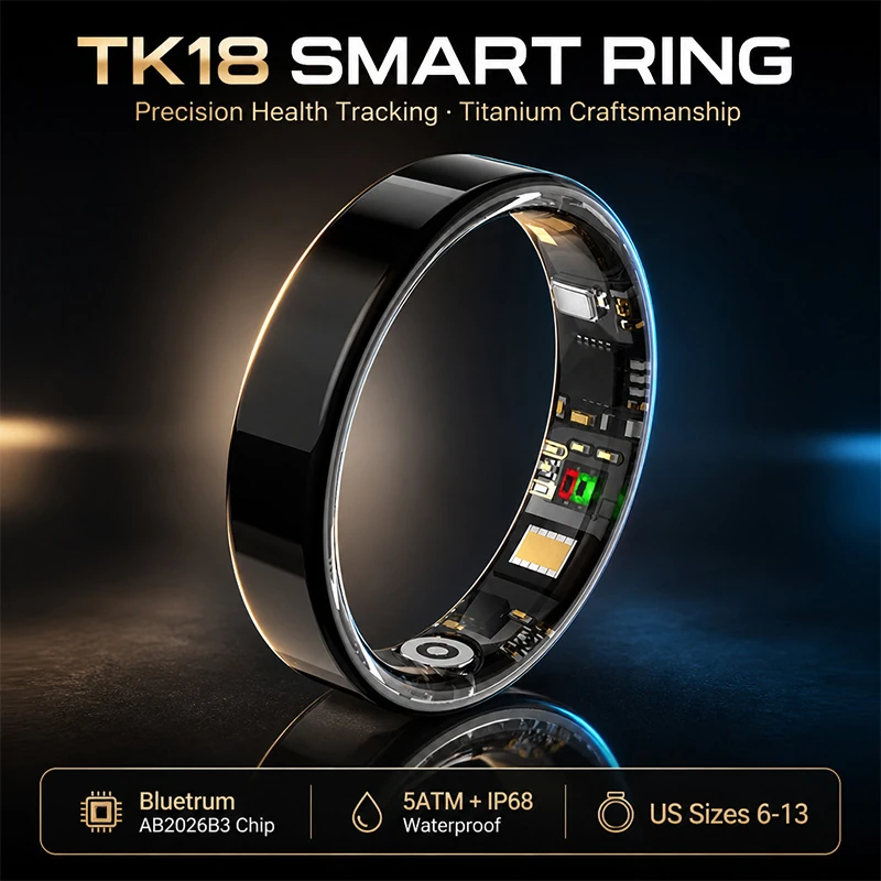 TK18 Smart Ring: Real-time Heart Rate, Step Counting, Blood Pressure, HRV, and Sleep Monitoring &ndash; Rugged, Outdoor-Ready, and 5ATM Water-Resistant