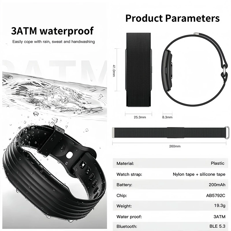 HD51 Slim & Lightweight Smart Bracelet: Screenless Design, 15-Day Battery Life, 3ATM Water Resistance, Multi-Sport Modes, and Remote Camera Control