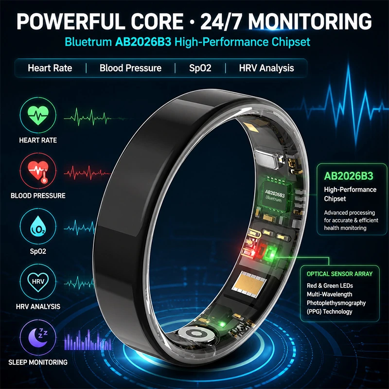 TK18 Smart Ring: Real-time Heart Rate, Step Counting, Blood Pressure, HRV, and Sleep Monitoring &ndash; Rugged, Outdoor-Ready, and 5ATM Water-Resistant